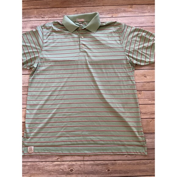 Peter Millar XL Summer Comfort Polo Shirt Green orange Striped Stretch Golf - Picture 1 of 6